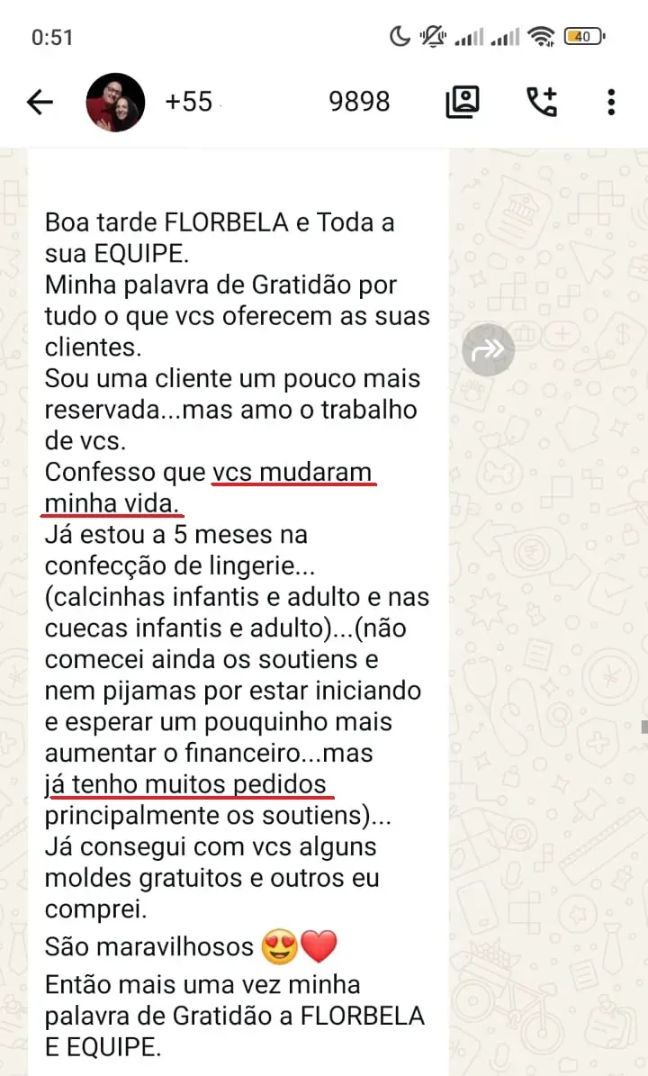 Depoimento de aluna no WhatsApp